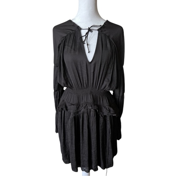 IRO Dresses & Skirts - IRO Black Plunge Neck Bishop Sleeve Cocktail Dress